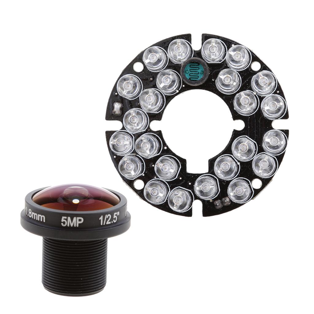 24 IR LED 850nm Board Module +1.8mm 5MP Camera Mini Fisheye Lens Wide Angle