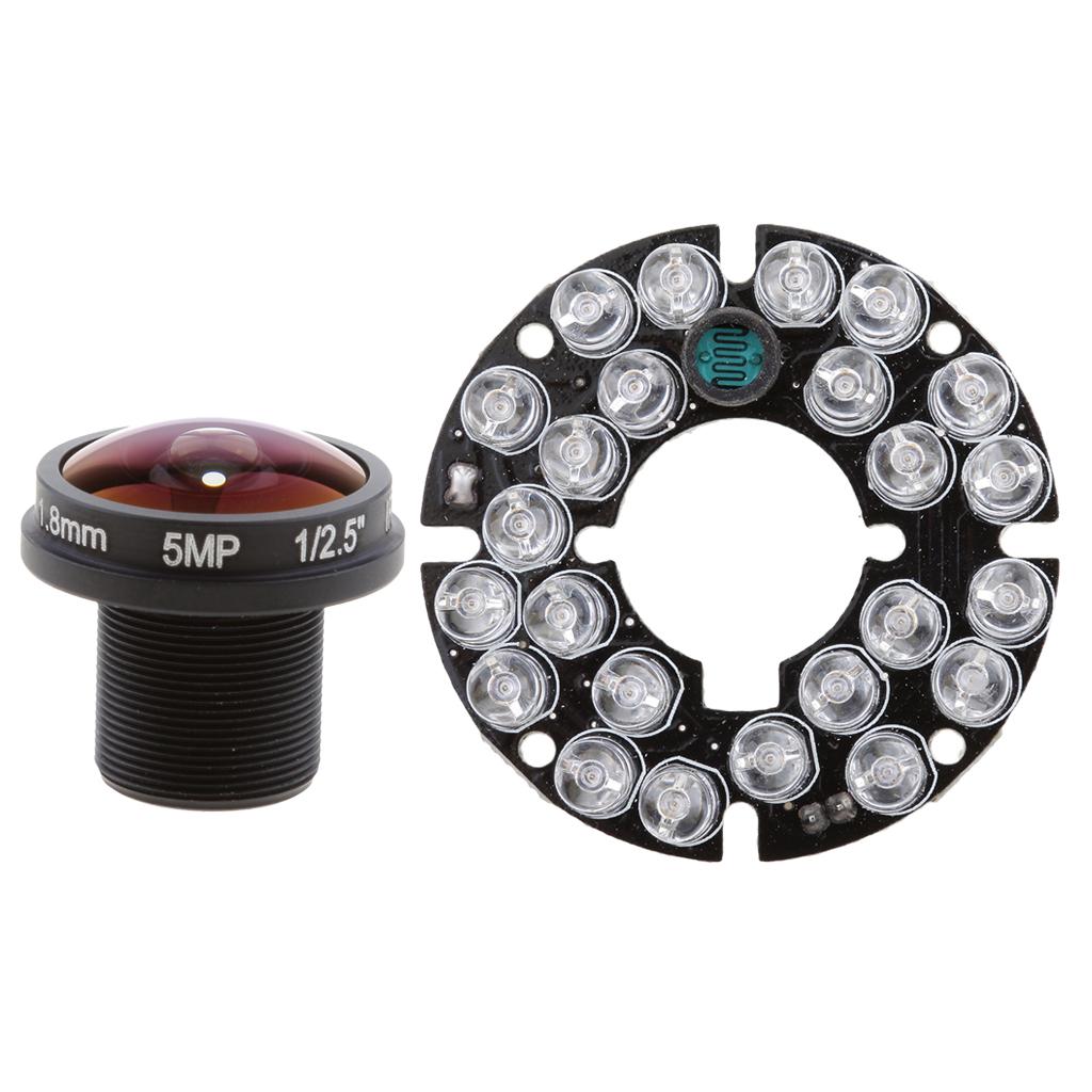 24 IR LED 850nm Board Module +1.8mm 5MP Camera Mini Fisheye Lens Wide Angle
