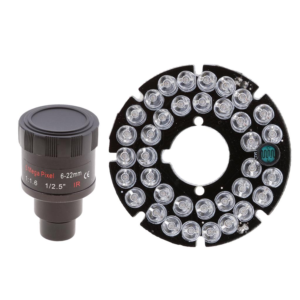 36 Infrared IR LED Board Module+5MP 6-22mm Varifocal IR Camera Zoom Lens