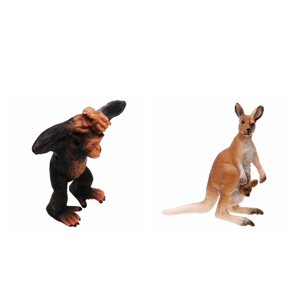 2x Realistic Gorilla Kangaroo with Baby Wild Animal Model Action Figure Toy