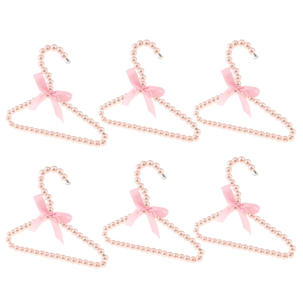 6Pcs 20cm Pearl Beaded Kids Clothes Hanger Coat Dress Pants Hook Holder Pink