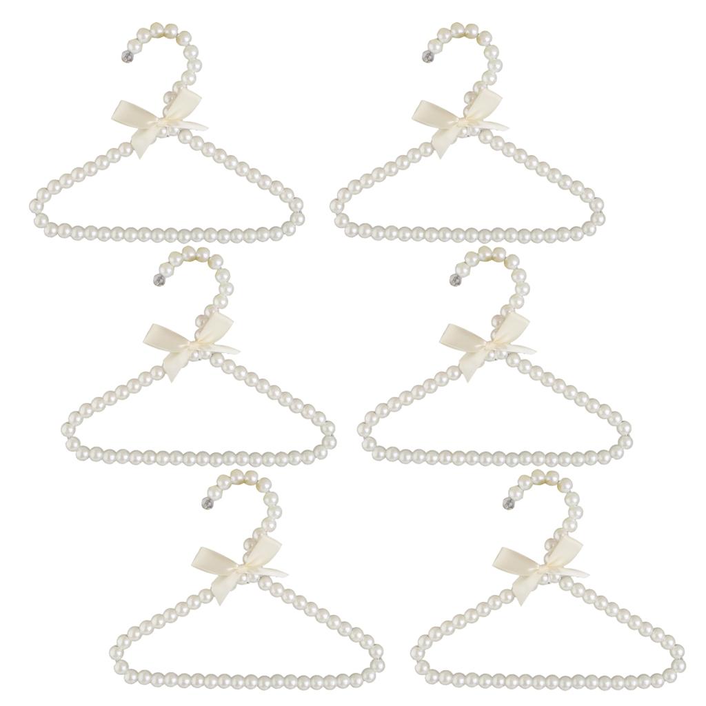 6x Beaded Metal Clothes Trousers Hanger Hook for Children 20cm White Bowknot