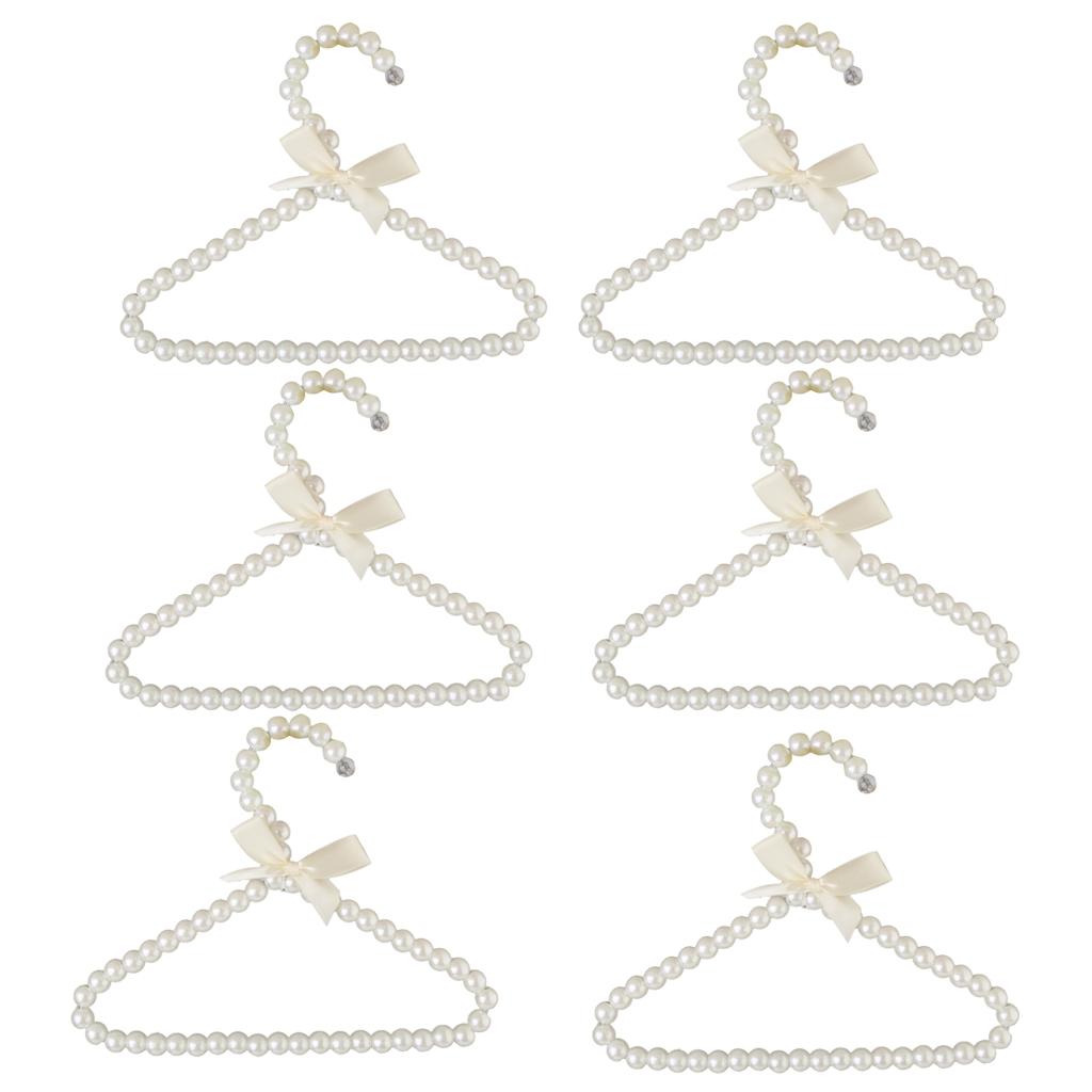 6x Beaded Metal Clothes Trousers Hanger Hook for Children 20cm White Bowknot