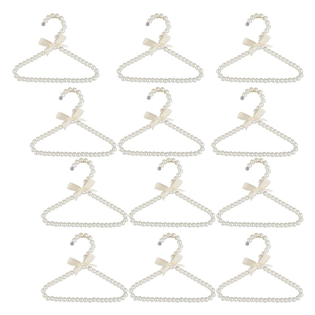 12xBeaded Metal Clothes Trousers Hanger Hook for Children 20cm White Bowknot