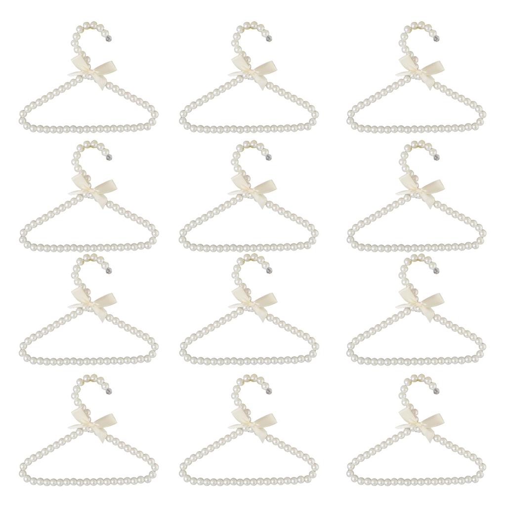 12xBeaded Metal Clothes Trousers Hanger Hook for Children 20cm White Bowknot