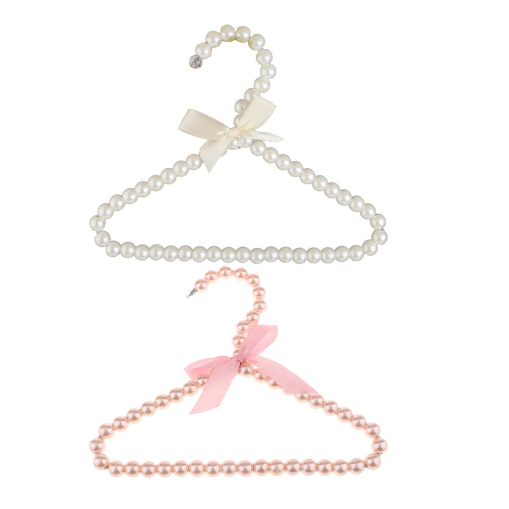 2Pcs 20cm Pearl Beaded Kids Clothes Hanger Coat Pants Hook Holder Pink+White