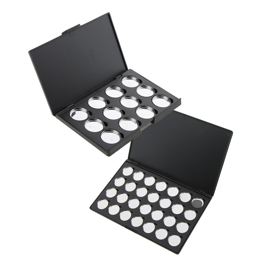 2 Pieces Empty Magnetic Palette Box Eyeshadow Powder Blush Makeup Case Black