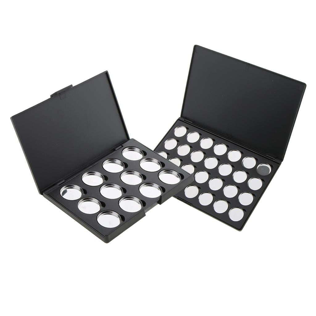 2 Pieces Empty Magnetic Palette Box Eyeshadow Powder Blush Makeup Case Black