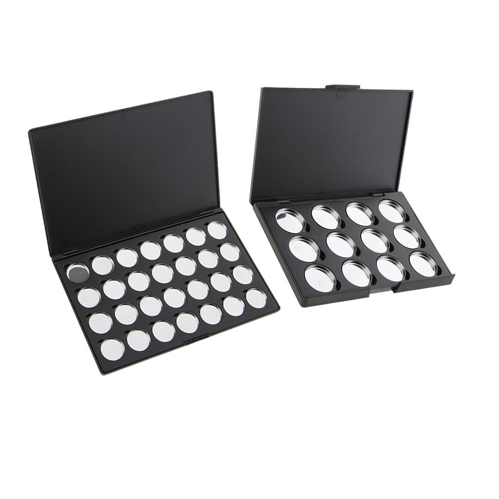 2 Pieces Empty Magnetic Palette Box Eyeshadow Powder Blush Makeup Case Black