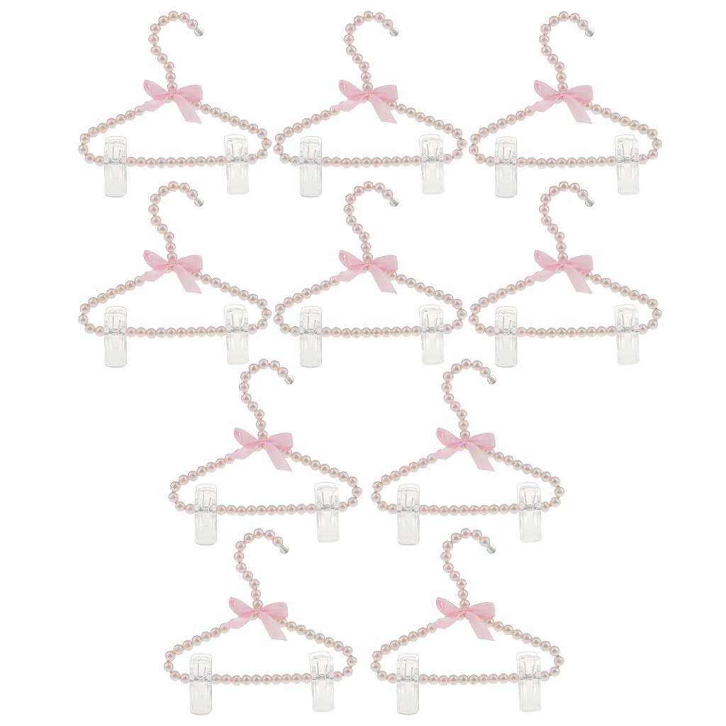 10Pcs 20cm Pearl Beaded Clothes Hanger Trousers Dress Holder with Clip Pink