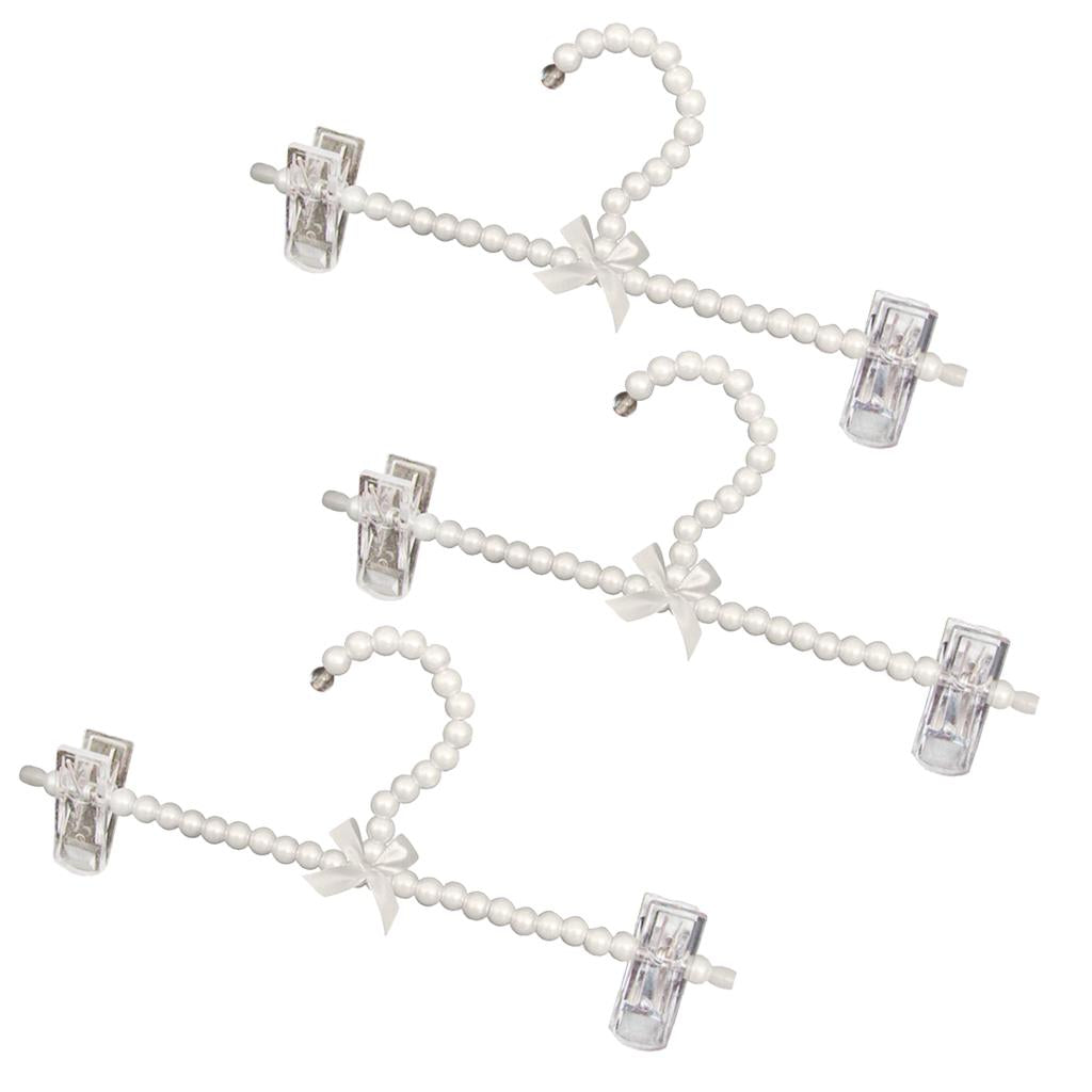 3Pcs 30cm Pearl Beaded Clothes Pants Hanger Trousers Holder with Clip White