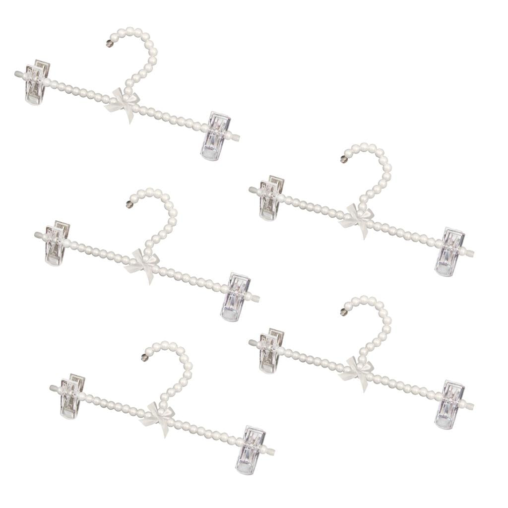 5Pcs 30cm Pearl Beaded Clothes Pants Hanger Trousers Holder with Clip White