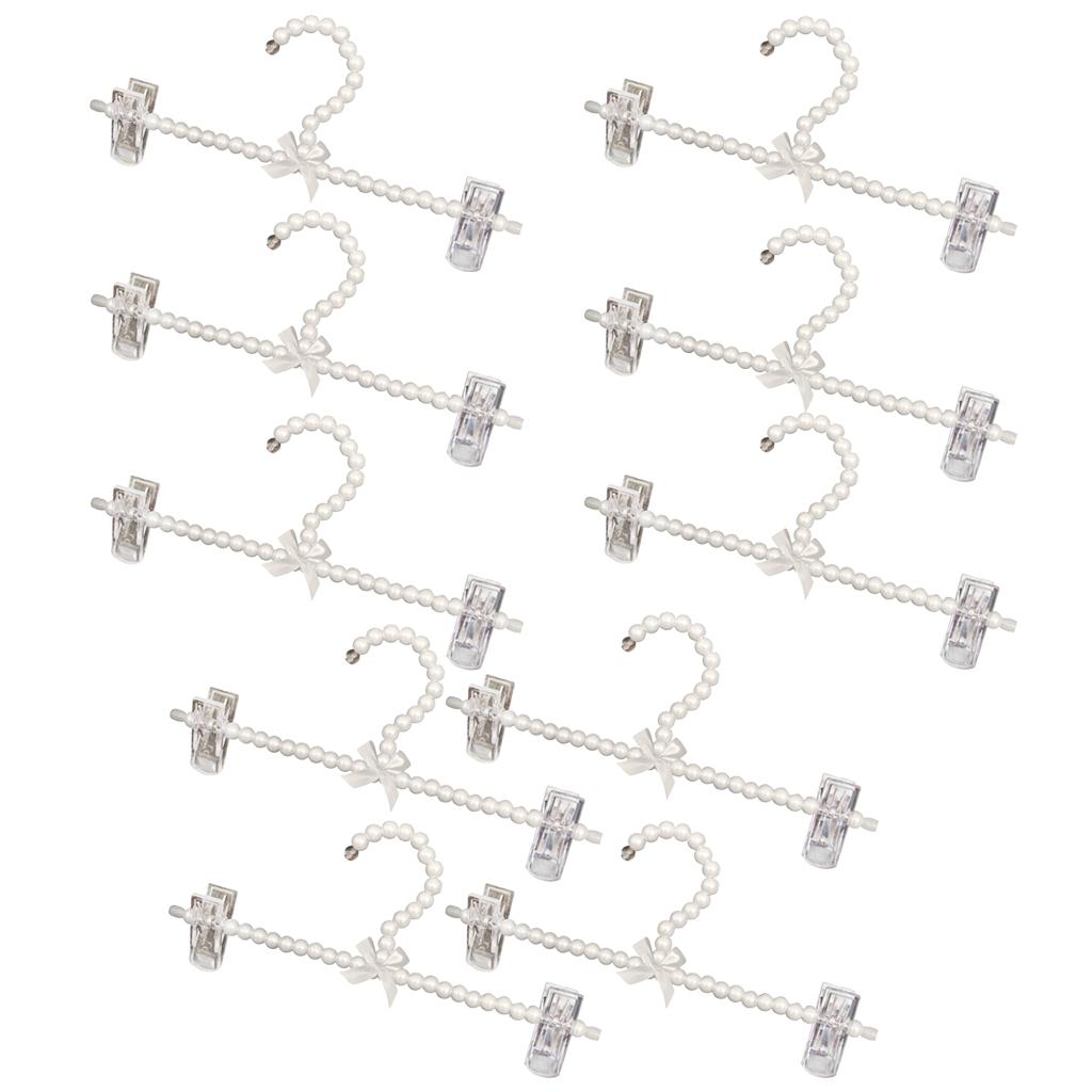 10Pcs 30cm Pearl Beaded Clothes Pants Hanger Trousers Holder with Clip White