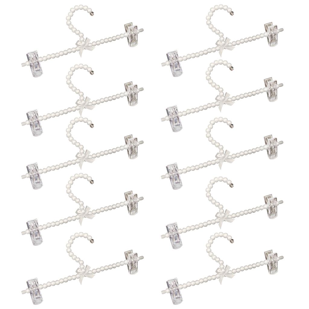 10Pcs 30cm Pearl Beaded Clothes Pants Hanger Trousers Holder with Clip White