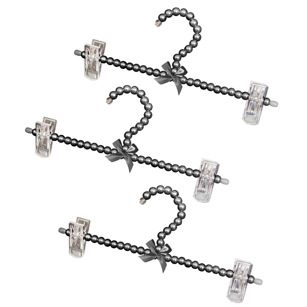 3Pcs 30cm Pearl Beaded Clothes Pants Hanger Trousers Holder with Clip Black