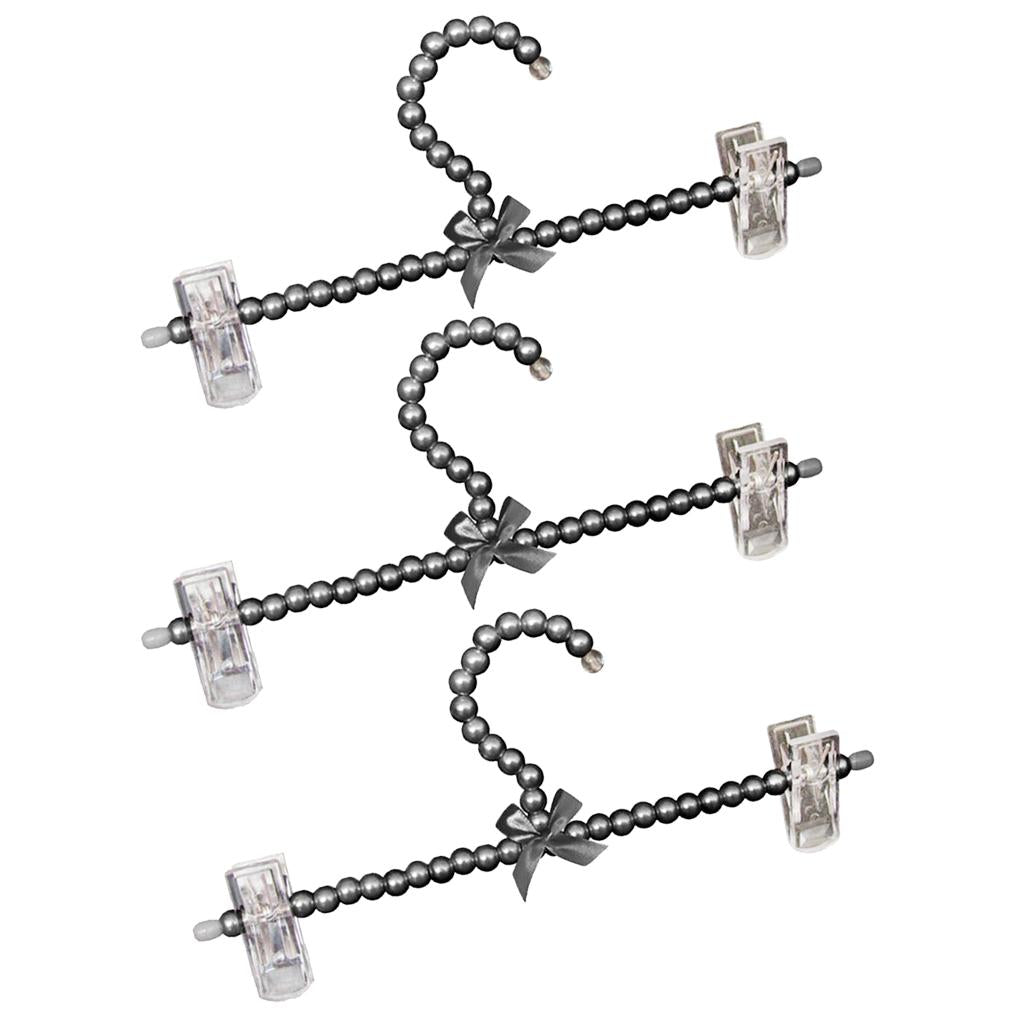 3Pcs 30cm Pearl Beaded Clothes Pants Hanger Trousers Holder with Clip Black