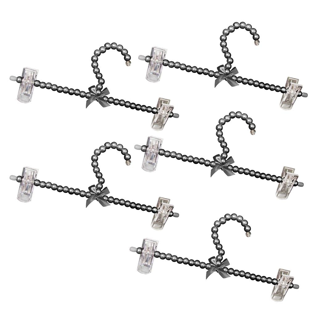 5Pcs 30cm Pearl Beaded Clothes Hanger Trousers Dress Holder with Clip Black