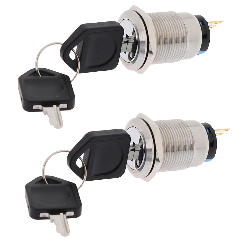 2 Pieces 19mm Two Tranches key Rotary Control Latching Pushbutton Switch