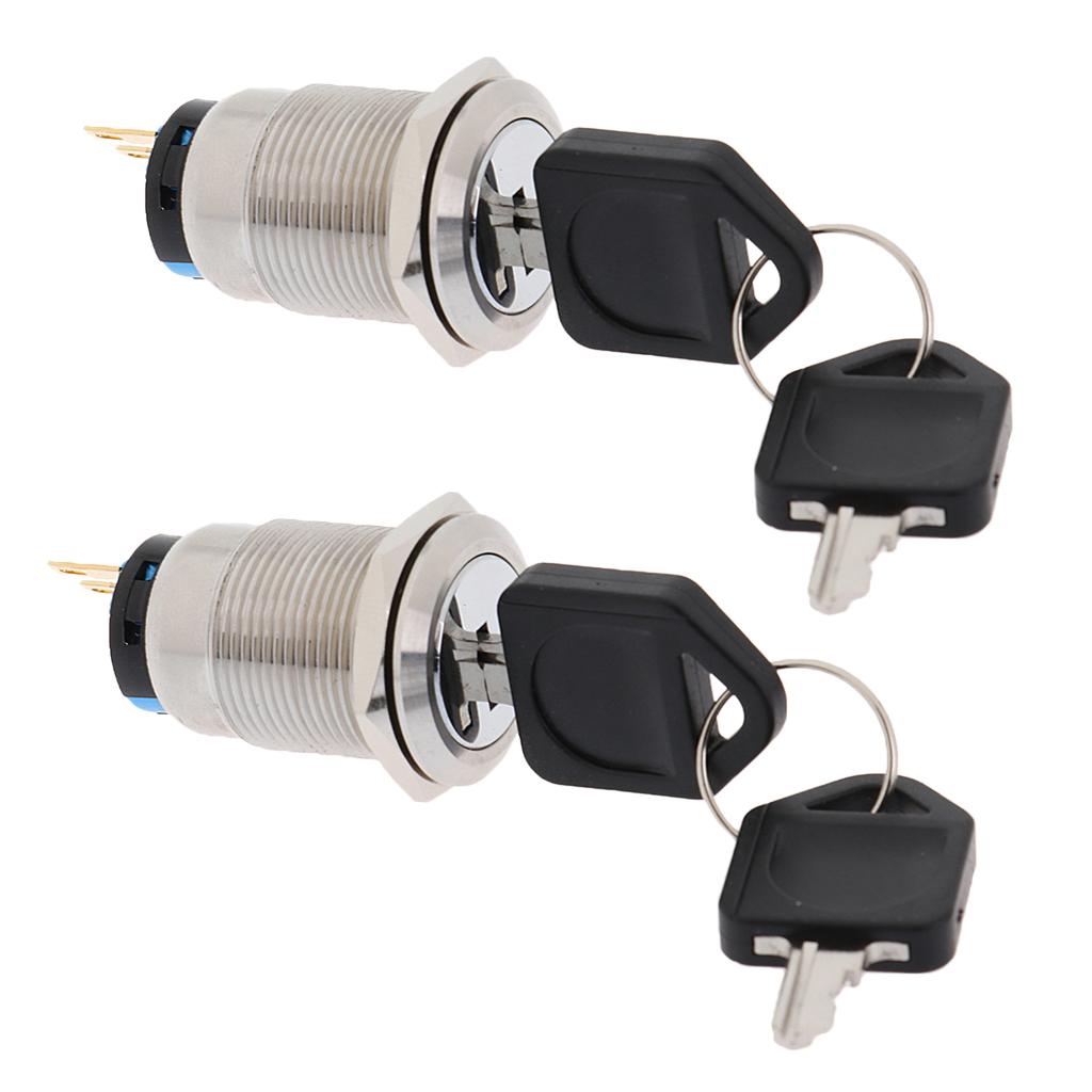 2 Pieces 19mm Two Tranches key Rotary Control Latching Pushbutton Switch