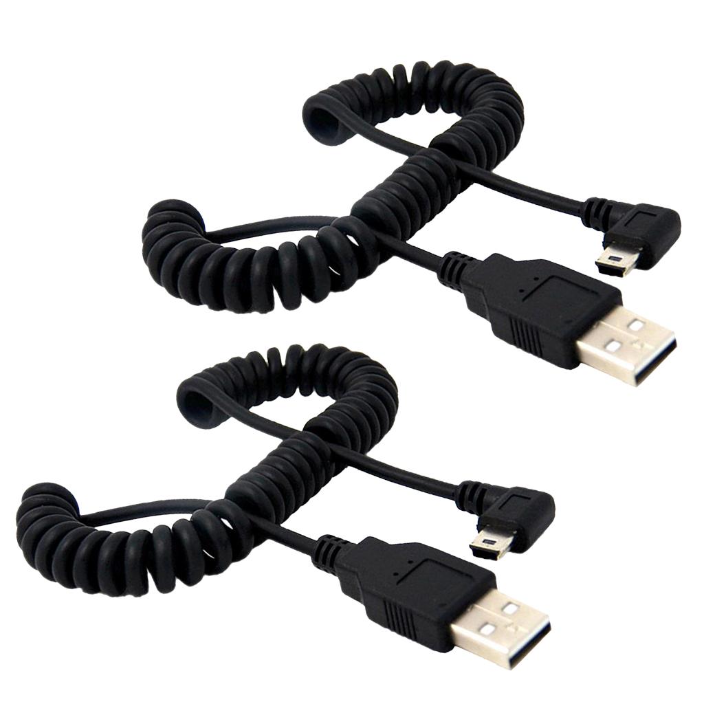 2Pieces USB 2.0 A Male to Left Angle Mini B 5p Male Spring Cable