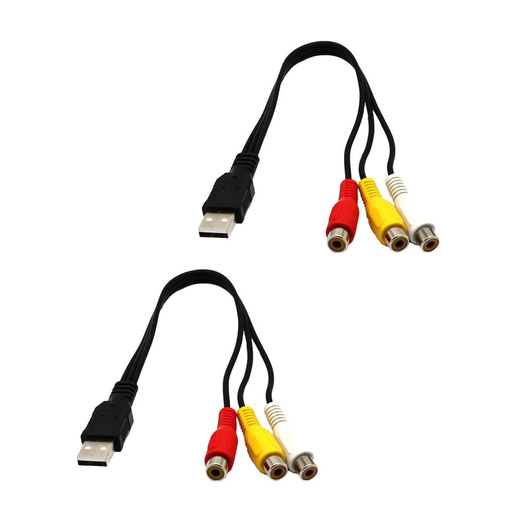 2 Pieces USB Male to 3RCA Female Video AV A/V Converter Cable For HDTV TV