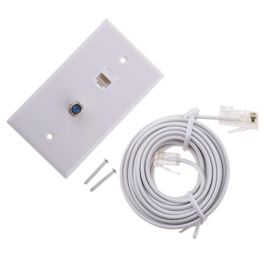 Coaxial F Connector Ethernet Network Wall Plate+RJ11 ADSL to Cable