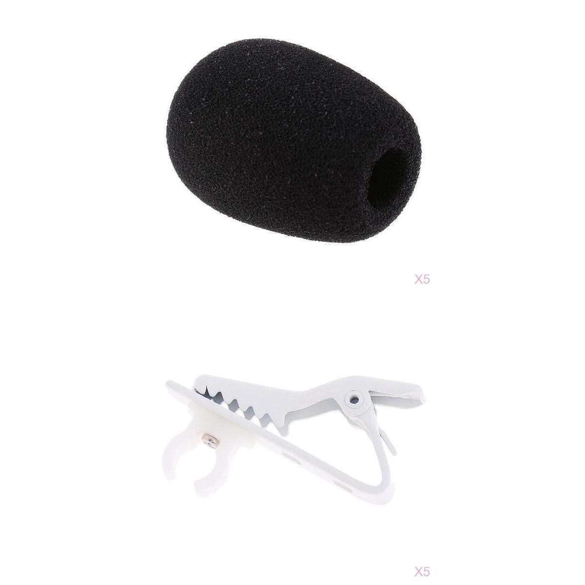5 Pack Microphone Foam Windshield Sponge+5 Pack Microphone Lapel Tie Clip