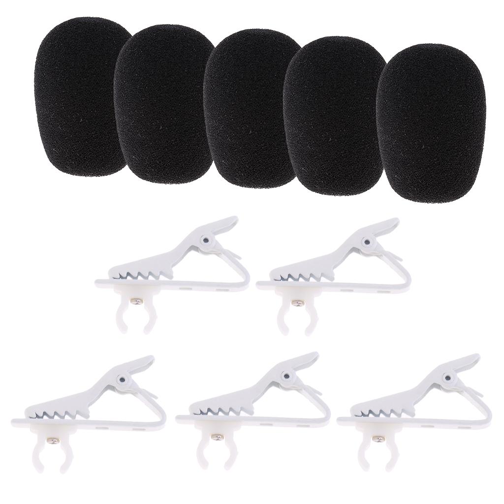 5 Pack Microphone Foam Windshield Sponge+5 Pack Microphone Lapel Tie Clip