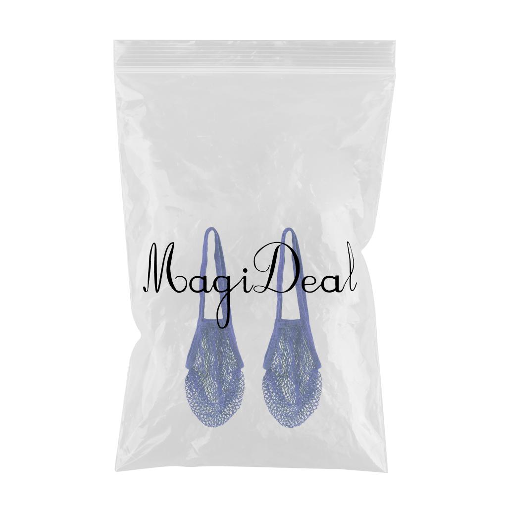 2x Reusable Mesh Cotton Net String Organizer Shopping Shoulderbag Royal Blue