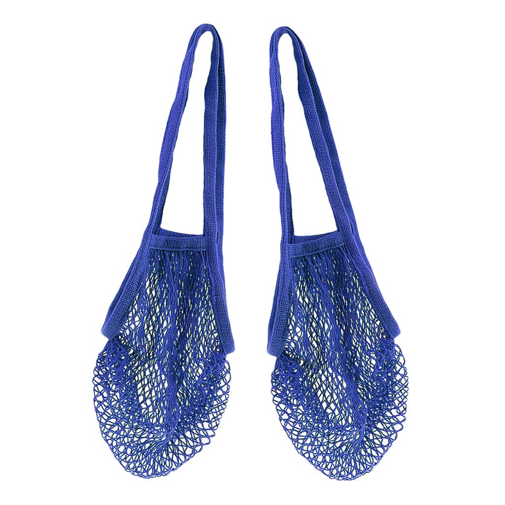 2x Reusable Mesh Cotton Net String Organizer Shopping Shoulderbag Royal Blue