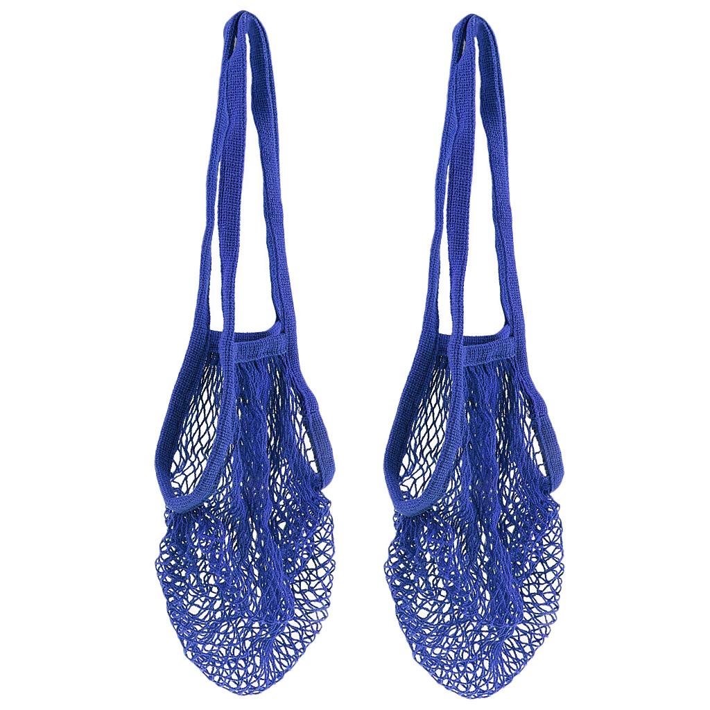 2x Reusable Mesh Cotton Net String Organizer Shopping Shoulderbag Royal Blue