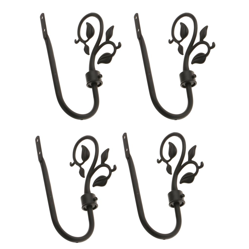 4-piece U Shape Metal Leaf Curtain Hook Window Drapery Tieback Hanger Black