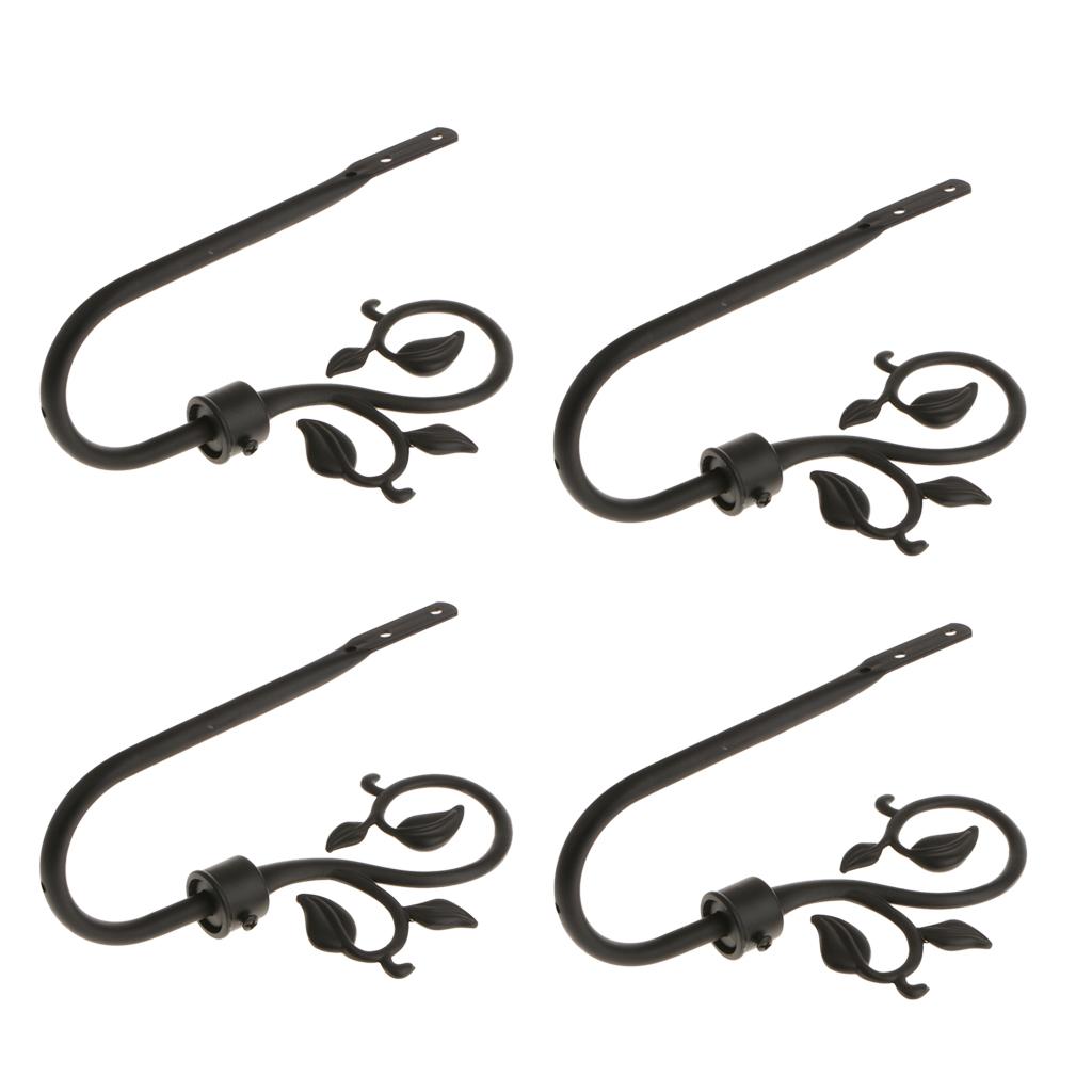 4-piece U Shape Metal Leaf Curtain Hook Window Drapery Tieback Hanger Black