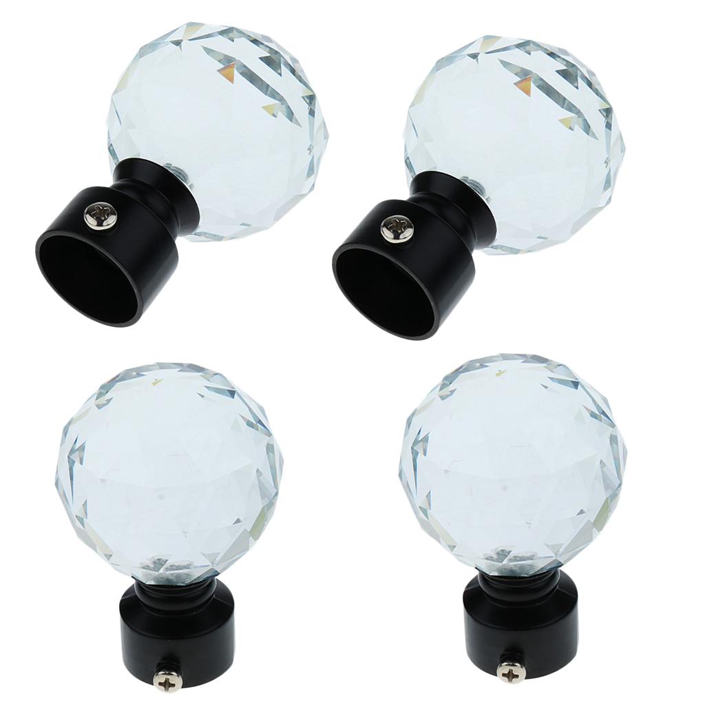 4-Piece Decorative Crystal Window Curtain Pole Rod End Cap Final Head 28mm
