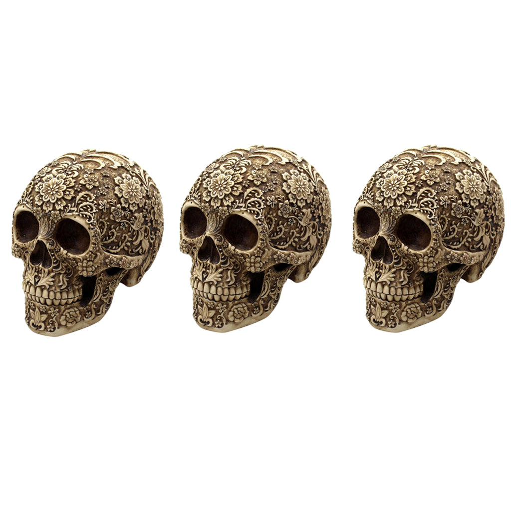 3x Halloween Skull Skeleton Party Home Decor Ornament Life Size Resin Statue