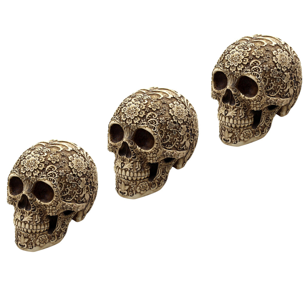 3x Halloween Skull Skeleton Party Home Decor Ornament Life Size Resin Statue
