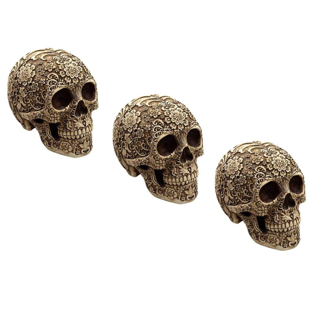 3x Halloween Skull Skeleton Party Home Decor Ornament Life Size Resin Statue