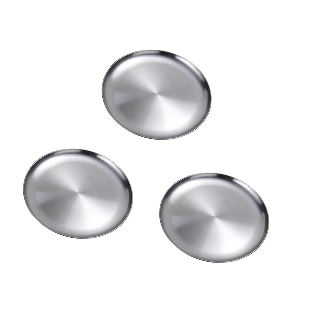 3 pieces Stainless Steel Flat Dish plate Double Insulated Thick Platter 14cm