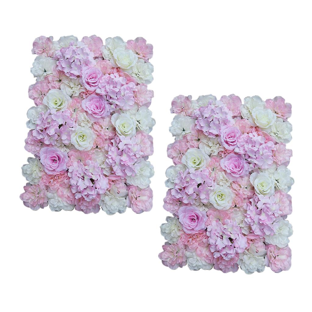 2Pieces Artificial Flower Wall Panels Wedding Venue Decor Pink White