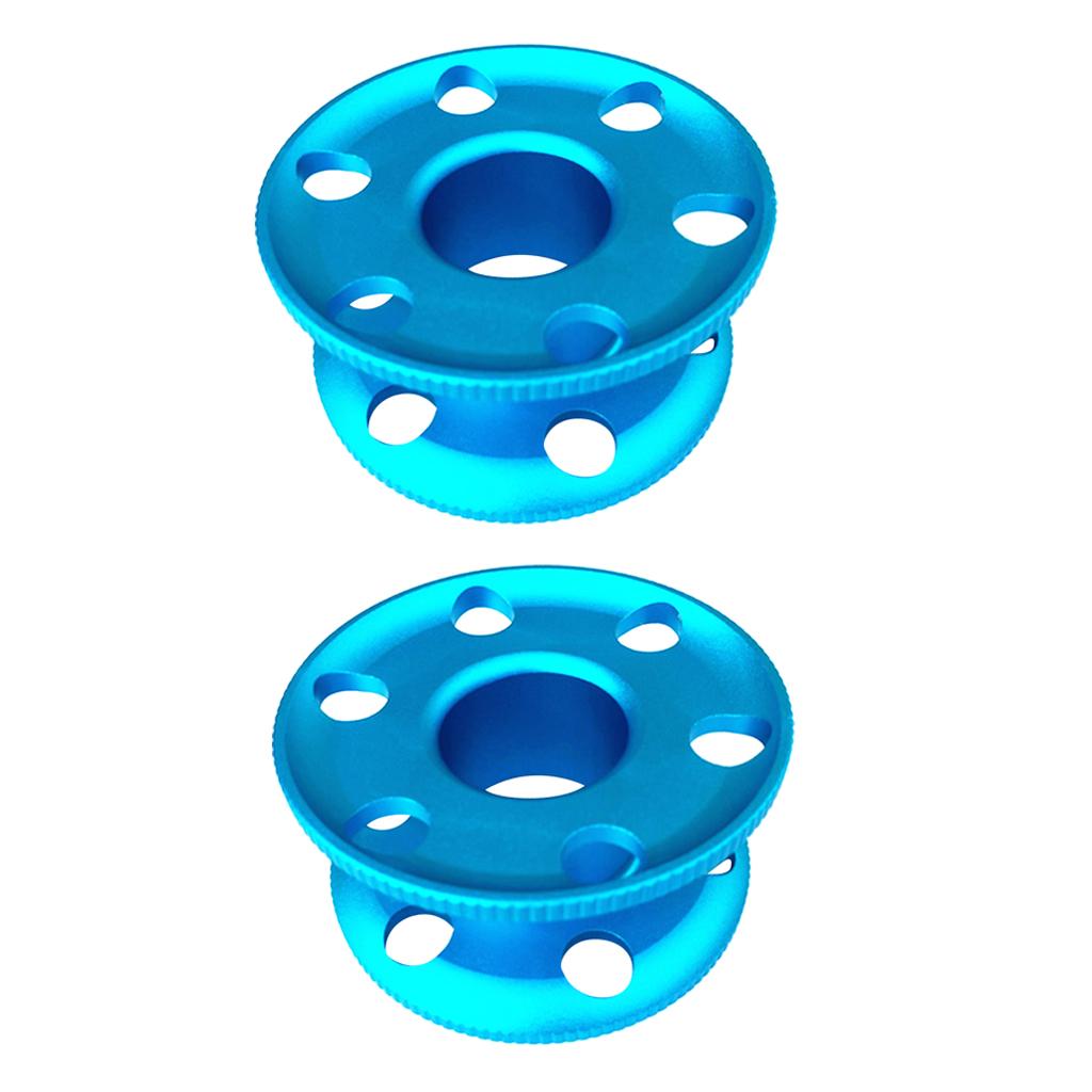 2 Pieces Small Blue Aluminum Alloy Scuba Diving Finger Reel Guide Line Spool