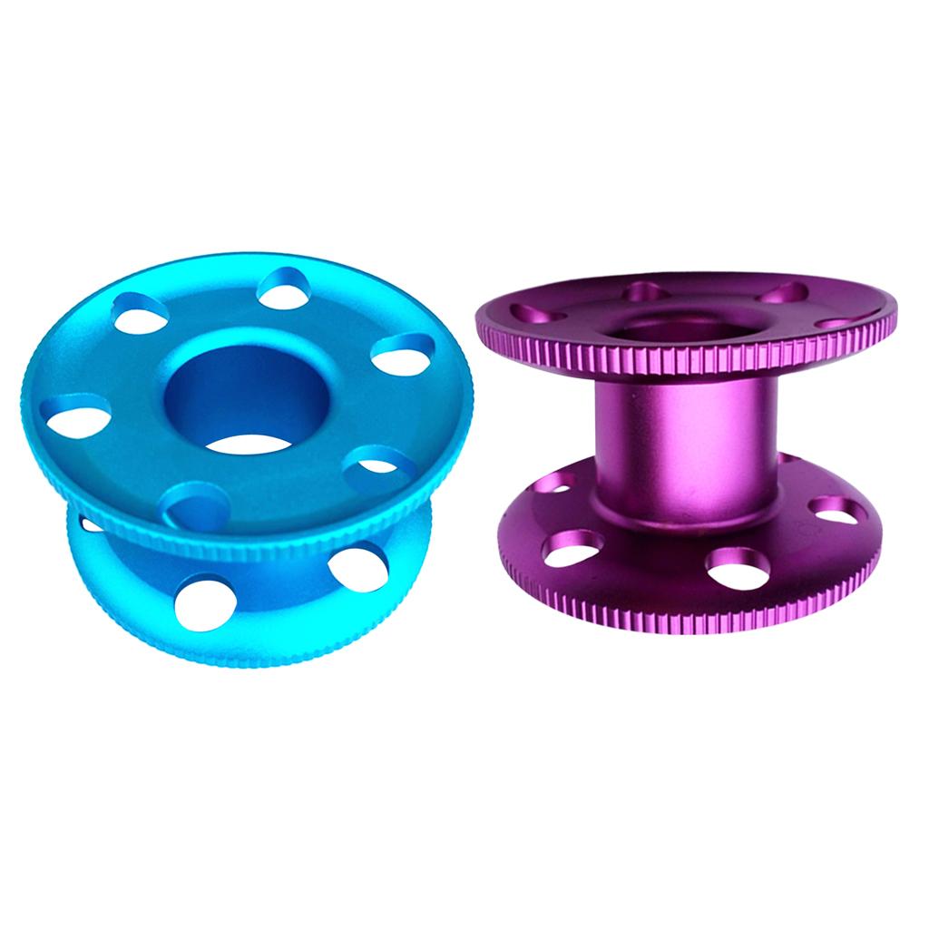 2 Pieces Aluminum Alloy Scuba Diver Finger Reel Guide Line Spool Blue Purple