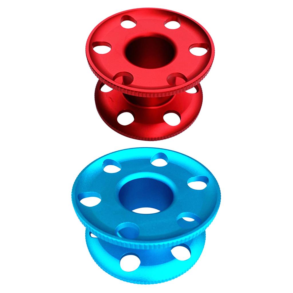 2 Pieces Aluminum Alloy Scuba Diver Finger Reel Guide Line Spool Blue Red