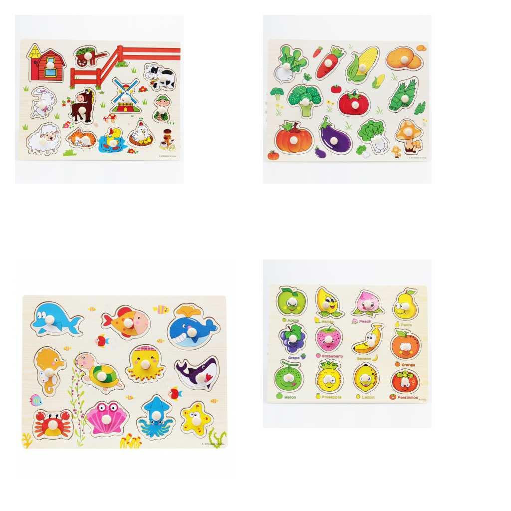 4 Sets Wooden Jigsaw Puzzle Baby Toddler Preschool Kids Educational Toys