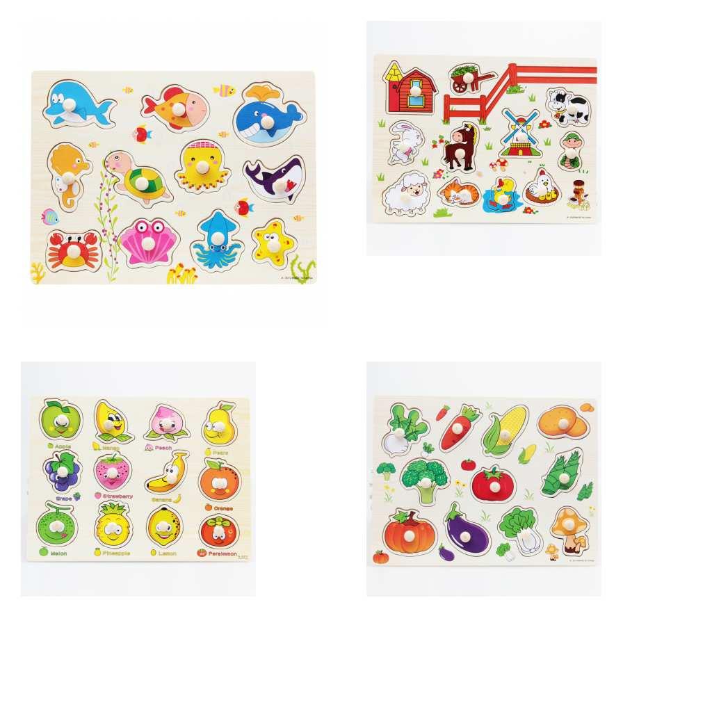 4 Sets Wooden Jigsaw Puzzle Baby Toddler Preschool Kids Educational Toys