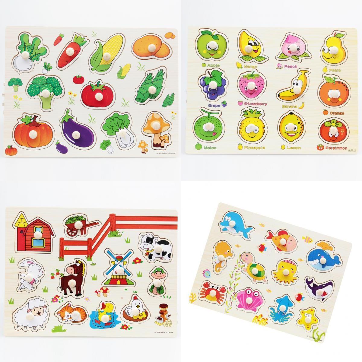 4 Sets Wooden Jigsaw Puzzle Baby Toddler Preschool Kids Educational Toys