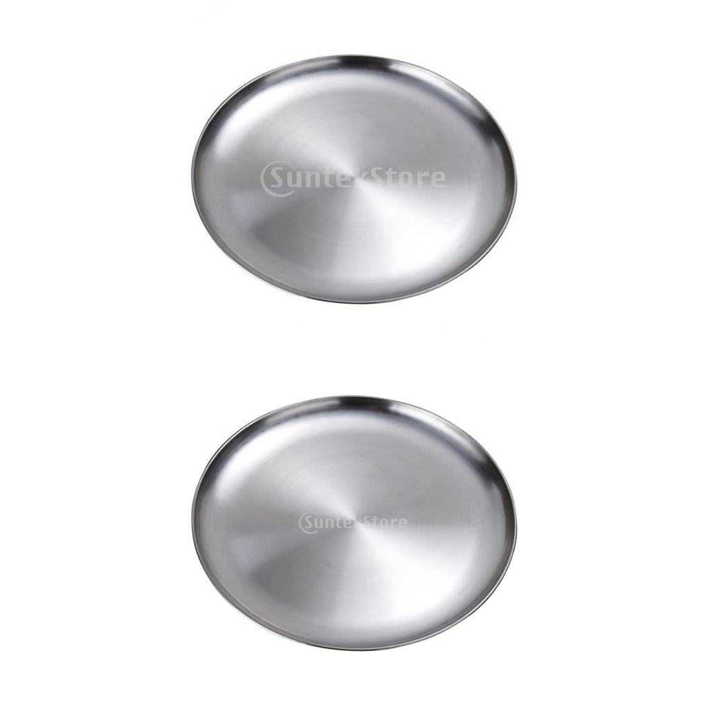 2x Stainless Steel Flat Dish plate Double Insulated Thick Platter 14cm