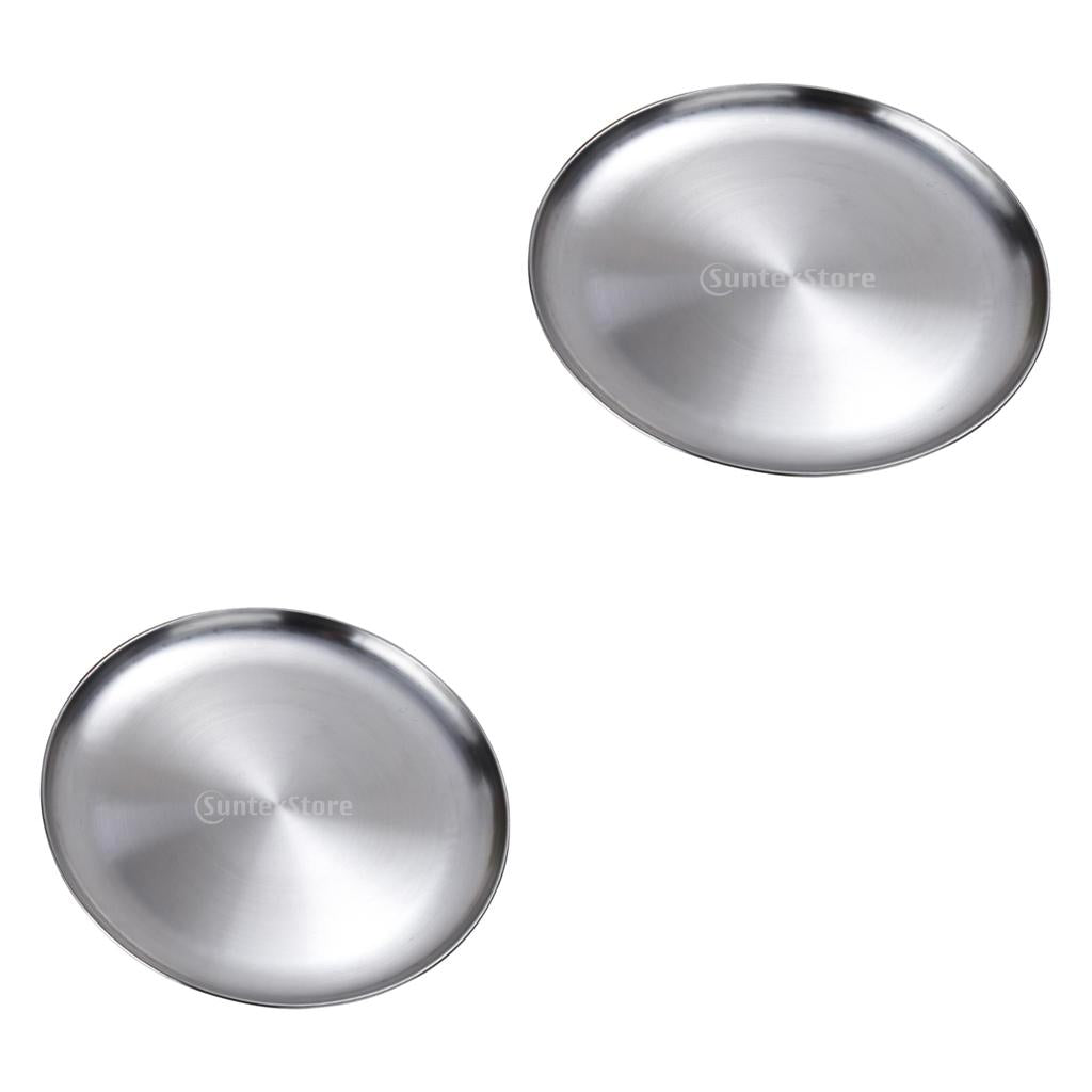 2x Stainless Steel Flat Dish plate Double Insulated Thick Platter 14cm