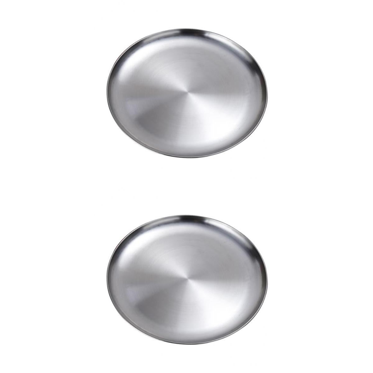 2x Stainless Steel Flat Dish plate Double Insulated Thick Platter for BBQ