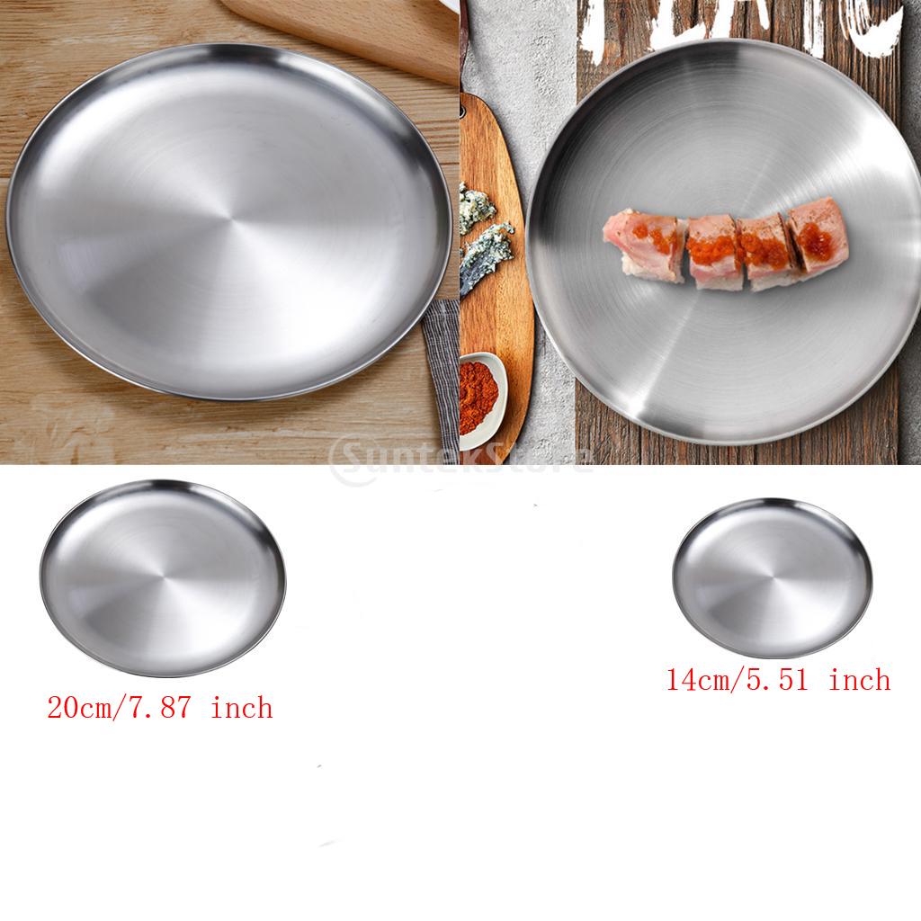 2x Stainless Steel Flat Dish plate Double Insulated Thick Platter for BBQ