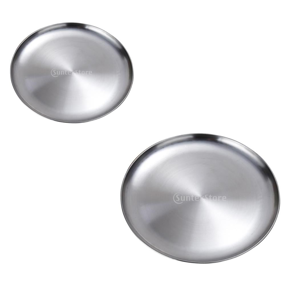 2x Stainless Steel Flat Dish plate Double Insulated Thick Platter for BBQ